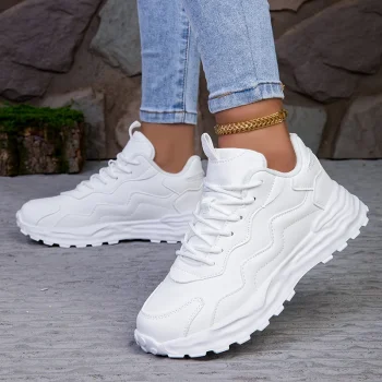 Custom Logo White Outdoor Flat New Lace up Leather Casual Dad Shoes Fashion Platform Chunky Sneakers Women - Image 5