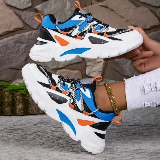 Hot Sale Zapatillas PU Thick Sole Shoes Flat Non-Slip Platform Running Shoes Casual Chunky Sneakers for Outdoor Ladies