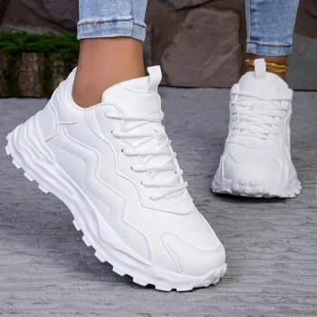Custom Logo White Outdoor Flat New Lace up Leather Casual Dad Shoes Fashion Platform Chunky Sneakers Women - Image 4
