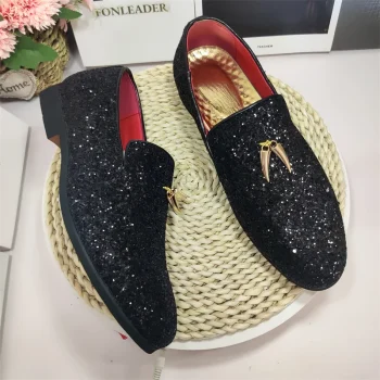 Leisure Casual Tassels Loafers Glitters Shining Slip on Fashion Designers Point Toe Men's Casual Dress Shoes - Image 8