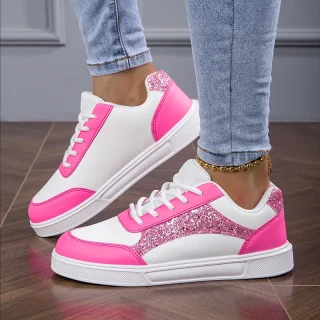 New Design Pink Factory Wholesale New Leather Casual Trend Waterproof Flat Soft-sole Sports Shoes Low Top Sneakers Ladies
