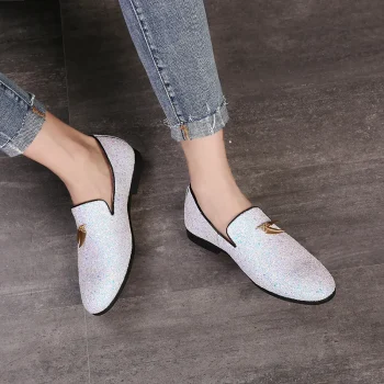 Leisure Casual Tassels Loafers Glitters Shining Slip on Fashion Designers Point Toe Men's Casual Dress Shoes - Image 5