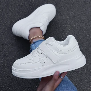 2024 New Style Women Tennis Running Shoes Comfortable Lace up Casual Shoes Fashion White PU Leather Sneakers Walking Shoes