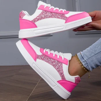 New Design Pink Factory Wholesale New Leather Casual Trend Waterproof Flat Soft-sole Sports Shoes Low Top Sneakers Ladies - Image 2