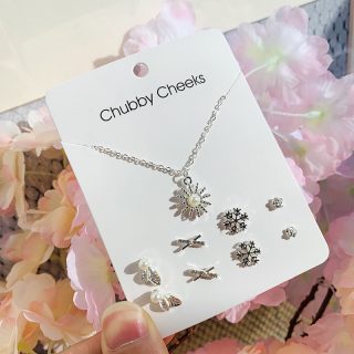 Argent cristal strass croix coeur flocon de neige fleur collier boucles d'oreilles 5 pièces ensemble papier carte ensemble de bijoux