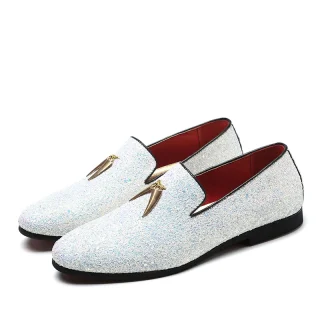 Leisure Casual Tassels Loafers Glitters Shining Slip on Fashion Designers Point Toe Men's Casual Dress Shoes