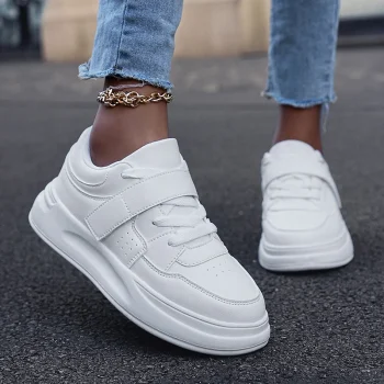2024 New Style Women Tennis Running Shoes Comfortable Lace up Casual Shoes Fashion White PU Leather Sneakers Walking Shoes - Image 3