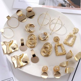 VKME-Boucles d'Oreilles Vintage pour Femme, Grandes Boucles d'Oreilles Géométriques en Métal, Accessoires de Bijoux