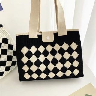 Sac à main pour femme à épaule unique Sac fourre-tout matelassé de grande capacité pour l'extérieur Polyester tricoté simple pour les étudiants du début de l'automne