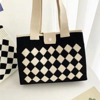 Sac à main pour femme à épaule unique Sac fourre-tout matelassé de grande capacité pour l'extérieur Polyester tricoté simple pour les étudiants du début de l'automne