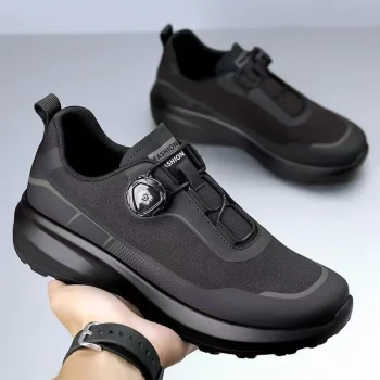 Anti slip Men's Thick Sole Casual Dad Shoes with  Rotating Automatic Lock Shoes - Image 2