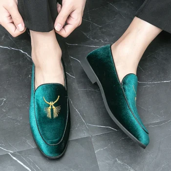 Fashion Design Comfortable Dress Shoes Slip on Green Color Size 47 48 Mens Suede Loafers Shoes - Image 2