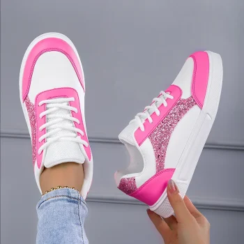 New Design Pink Factory Wholesale New Leather Casual Trend Waterproof Flat Soft-sole Sports Shoes Low Top Sneakers Ladies - Image 3