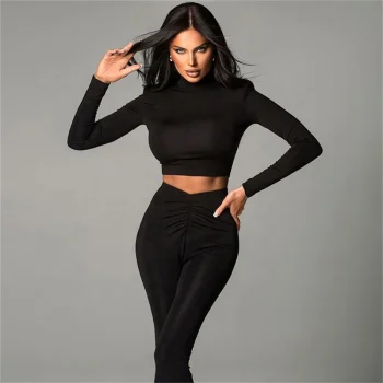 OUDINA Best-selling Clothing Casual Solid Short Top Trousers Suit Women Two Piece Set Lounge Wear Womens Pants Sets - Image 2