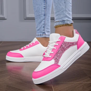 New Design Pink Factory Wholesale New Leather Casual Trend Waterproof Flat Soft-sole Sports Shoes Low Top Sneakers Ladies - Image 4