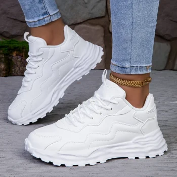 Custom Logo White Outdoor Flat New Lace up Leather Casual Dad Shoes Fashion Platform Chunky Sneakers Women - Image 2