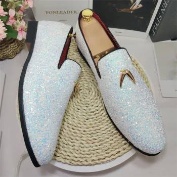 Leisure Casual Tassels Loafers Glitters Shining Slip on Fashion Designers Point Toe Men's Casual Dress Shoes - Image 7