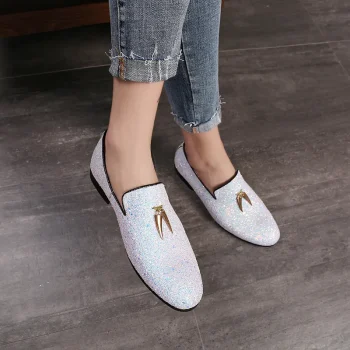 Leisure Casual Tassels Loafers Glitters Shining Slip on Fashion Designers Point Toe Men's Casual Dress Shoes - Image 6