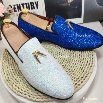 Leisure Casual Tassels Loafers Glitters Shining Slip on Fashion Designers Point Toe Men's Casual Dress Shoes - Image 2