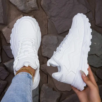Custom Logo White Outdoor Flat New Lace up Leather Casual Dad Shoes Fashion Platform Chunky Sneakers Women - Image 3