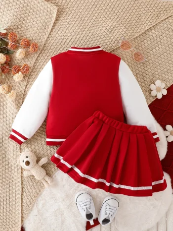 2025 Kids Girls Coat Jacket + Pleated Skirt 2 Pcs Set For Party Sports Gift Winter Children Clothes Outfits Uniform For 2-8Y - Image 3