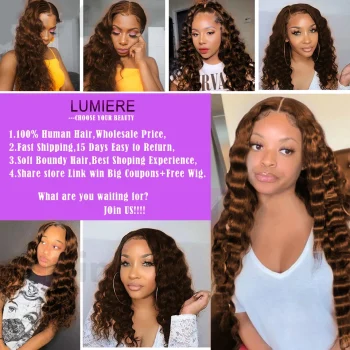 #4 Chocolate Dark Brown Color Loose Deep Wave Human Hair Weave Bundle with Closure 5x5 HD Lace Ombre Colored Bundle With Frontal - Image 6