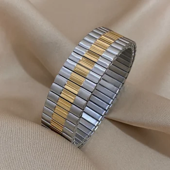 Chunky Gold Silver Color Stainless Steel Elastic Bracelets for Women Men Adjustable Watchband Bracelet Bangle Waterproof Jewelry - Image 6
