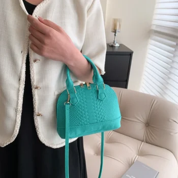 Vintage Felt Women's Bag Crocodile Pattern Shell Shape Handbag Simple Casual Shoulder Crossbody Bag Trendy Lady Commuter Bag - Image 4