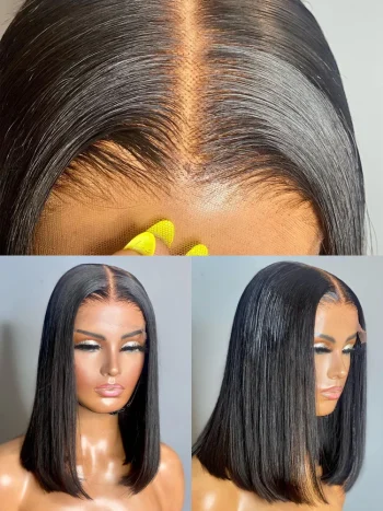 13x4 Lace Front Human Hair Wig Transparent Lace Frontal Wigs For Black Women Short Bob Wig Multiple Remy Straight Natural Wig - Image 2