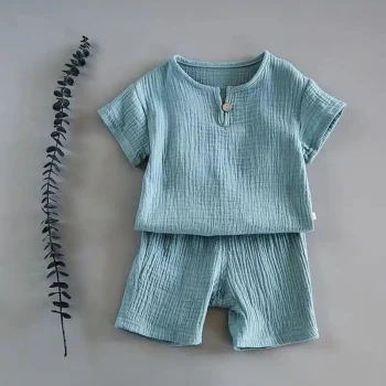 Summer Children's Clothing Set for 0-7Y Boys & Girls Cotton Linen Muslin Suit T-shirt Tops + Shorts 2pcs Baby Loungewear Outfit - Image 3