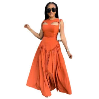 Dresses Pullover Hollow Solid O Neck Women Dress Sleeveless High Street Sexy Ankle Length Vestidos Loose Fit Shirring 2024 - Image 5