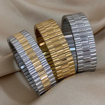 Chunky Gold Silver Color Stainless Steel Elastic Bracelets for Women Men Adjustable Watchband Bracelet Bangle Waterproof Jewelry - Image 3