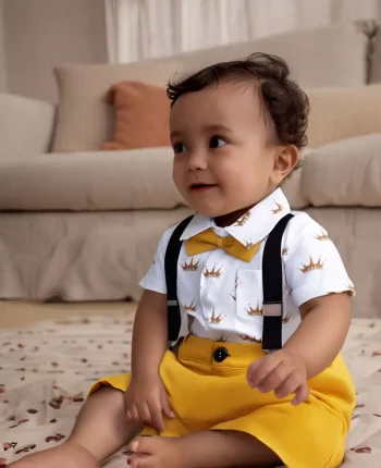 Kids Boys Clothes Sets Gentleman Suit Short Sleeve Shirt Bowtie+Shoulder Strap+Shorts Pants Baby Children Formal School Outfits - Image 2