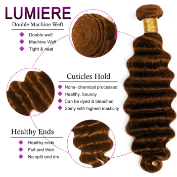#4 Chocolate Dark Brown Color Loose Deep Wave Human Hair Weave Bundle with Closure 5x5 HD Lace Ombre Colored Bundle With Frontal - Image 3