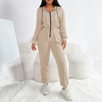 Casual Sports Style Jumpsuit Autumn New Hooded Zipper High Waist Long Sleeve Solid Color Jumpsuits Fashion Warm Women Clothing - Image 8