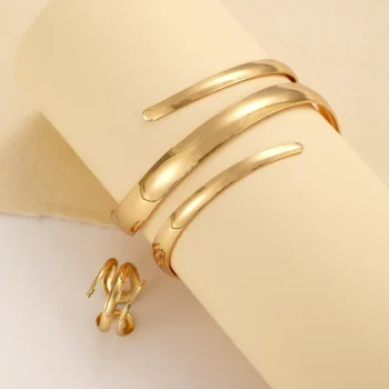Stainless Steel Water Drop Bangle Ring Set for Women Luxury Geometric Teardrop Open WristCuff Irregular Twisted Bracelet Jewelry - Image 3