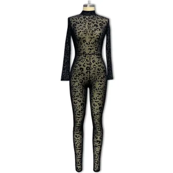 Jumpsuit Women 2023 Spring Fashion Leopard Print Mock Neck Casual Long Sleeve Skinny Daily Semi-Sheer Jumpsuit Y2K Streetwear - Image 6