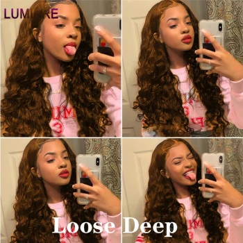 #4 Chocolate Dark Brown Color Loose Deep Wave Human Hair Weave Bundle with Closure 5x5 HD Lace Ombre Colored Bundle With Frontal - Image 5