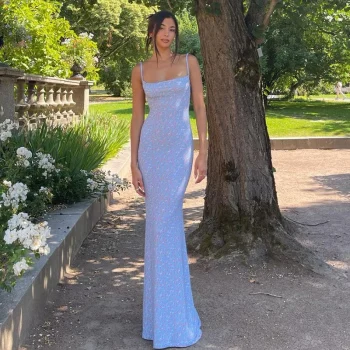 Backless Slip Floral Maxi Long Dress Women 2025 Summer Trendy Retro Sexy Sleeveless Low Cut Bodycon Beach Party Sundress - Image 4