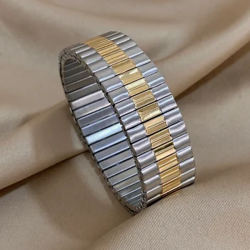 Chunky Gold Silver Color Stainless Steel Elastic Bracelets for Women Men Adjustable Watchband Bracelet Bangle Waterproof Jewelry - Image 2