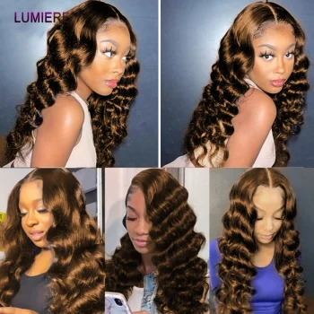 #4 Chocolate Dark Brown Color Loose Deep Wave Human Hair Weave Bundle with Closure 5x5 HD Lace Ombre Colored Bundle With Frontal - Image 4