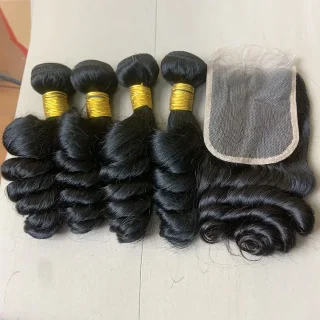 Loose Deep Wave Human Hair Bundles With 4x4 5x5 6x6 HD Transparent Lace Closure Frontal HD Raw Virgin Hair Bundle Hair Extension