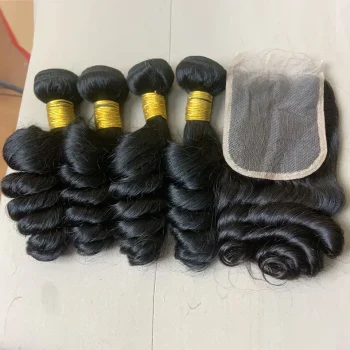 Loose Deep Wave Human Hair Bundles With 4x4 5x5 6x6 HD Transparent Lace Closure Frontal HD Raw Virgin Hair Bundle Hair Extension