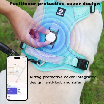 Dog Harness with Airtag Holder and Leash Set-Premium Oxford Breathable Material Durable Reflective Dog Harness and Leash Set - Image 2