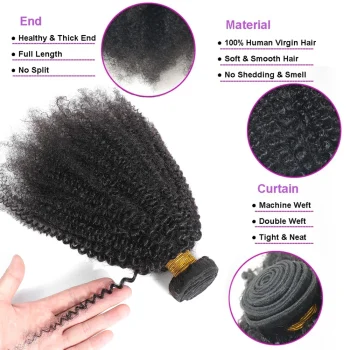 Raw Indian Afro Kinky Curly Human Hair Bundles 4B 4C Natural Virgin Curly 100% Soft Human Hair Weave Bundle Hair Extension Weft - Image 5