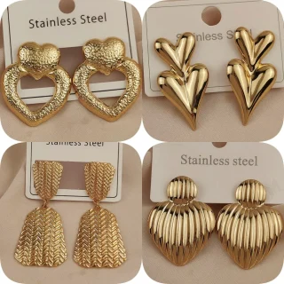 Charming heavy metal love 18K gold-plated women's earrings, waterproof and non-fading stainless steel, wife gift