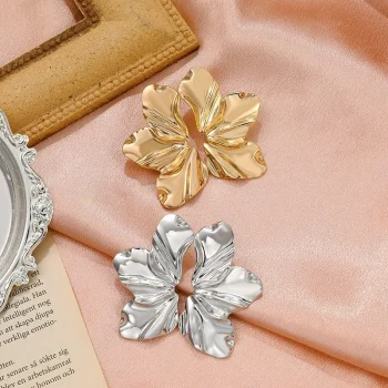 Stainless Steel Half Flower Stud Earrings for Women Girls Minimalist Irregular Petal Earring Studs Fashion Party Jewelry Gifts - Image 4