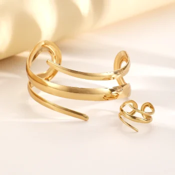 Stainless Steel Water Drop Bangle Ring Set for Women Luxury Geometric Teardrop Open WristCuff Irregular Twisted Bracelet Jewelry - Image 5