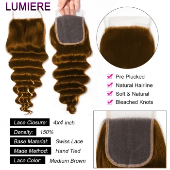#4 Chocolate Dark Brown Color Loose Deep Wave Human Hair Weave Bundle with Closure 5x5 HD Lace Ombre Colored Bundle With Frontal - Image 2