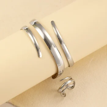 Stainless Steel Water Drop Bangle Ring Set for Women Luxury Geometric Teardrop Open WristCuff Irregular Twisted Bracelet Jewelry - Image 4